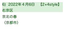 6)  2022年４月6日   【2+4style】
右京区                   　　　　　
京北の春
（京都市）